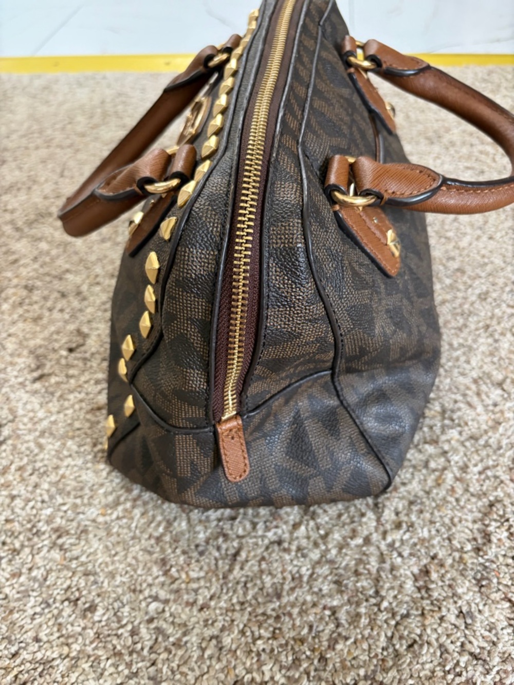 Michael Kors Beige and Tan Logo Dome Satchel - Picture 3 of 7